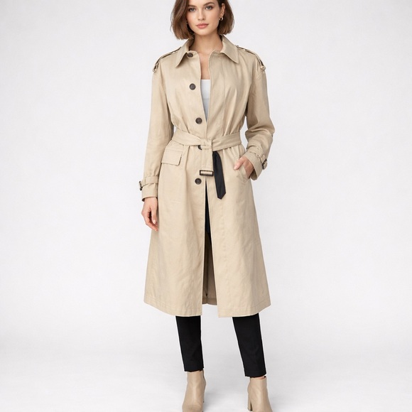 Coach Jackets & Blazers - Coach Leatherware 1941 Trench Coat Beige Cotton Leather Trim Belted Classic
